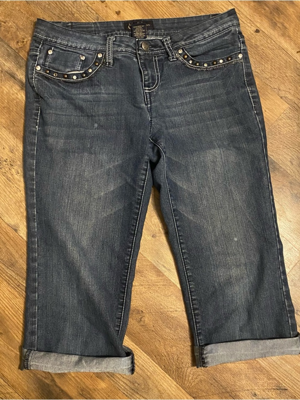 Earl Jeans Dark Blue Cropped Jeans with Stud Accents